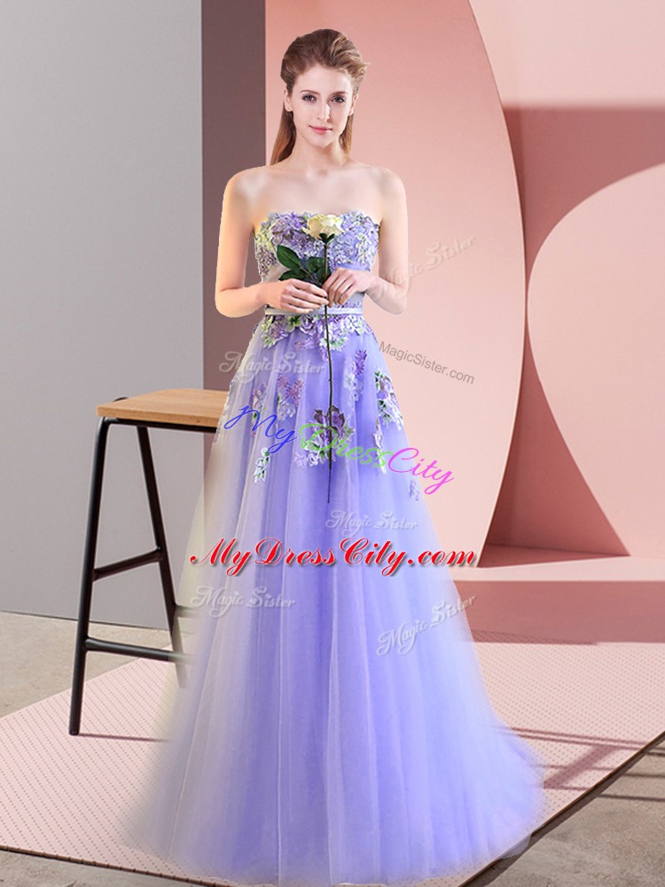 Lavender Sleeveless Appliques Floor Length