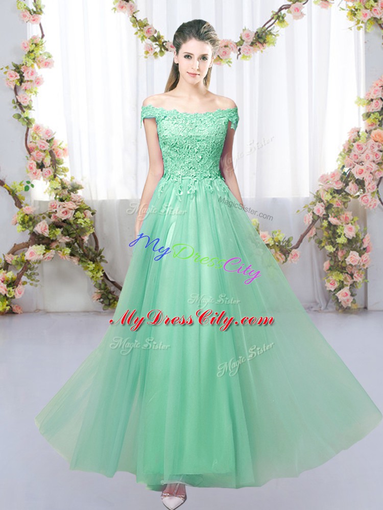 Fantastic Sleeveless Lace Up Floor Length Lace Bridesmaids Dress