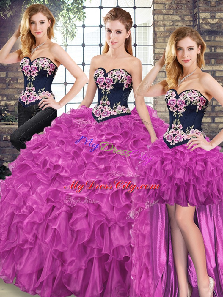 Ball Gowns Sleeveless Fuchsia Quinceanera Gowns Sweep Train Lace Up