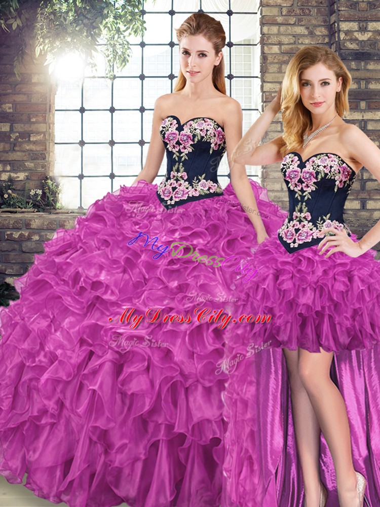 Ball Gowns Sleeveless Fuchsia Quinceanera Gowns Sweep Train Lace Up