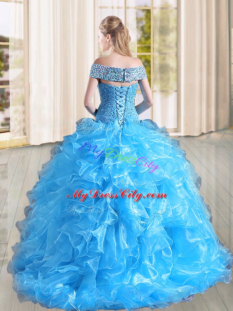 Fantastic Yellow Sleeveless Beading and Lace and Ruffles Lace Up Quinceanera Gowns