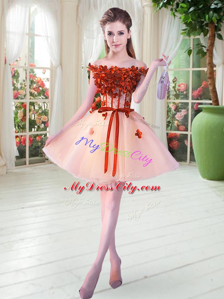 Charming Peach Sleeveless Beading and Appliques Mini Length Homecoming Dress