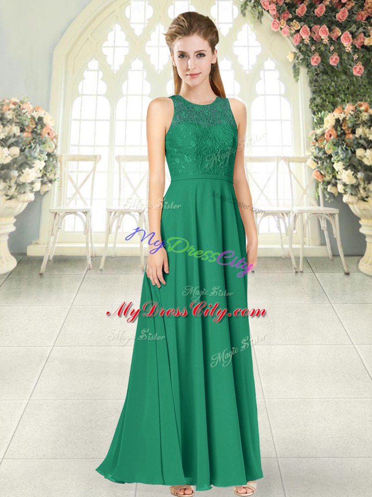 Low Price Green Backless Prom Evening Gown Lace Sleeveless Floor Length