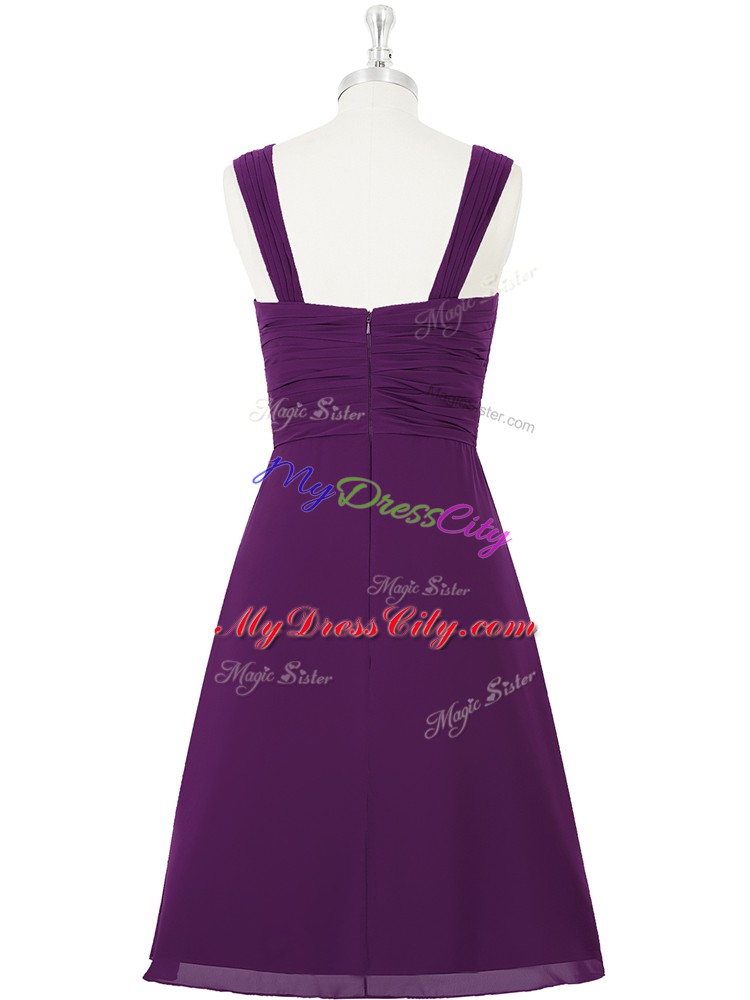 Sleeveless Knee Length Ruching Zipper Homecoming Dress with Purple