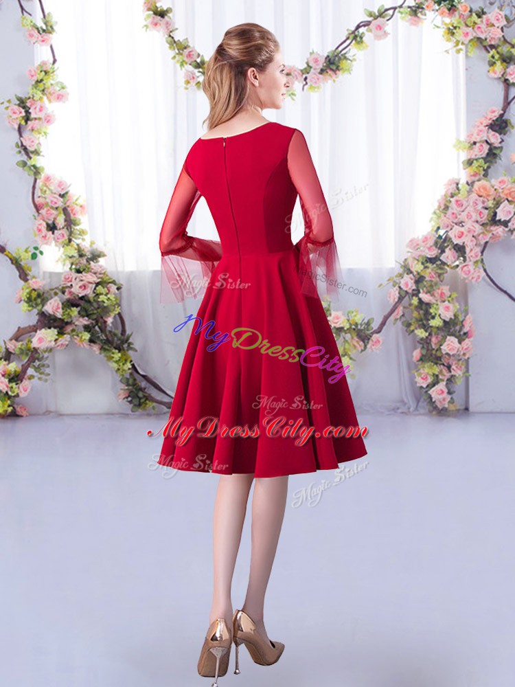 Scoop 3 4 Length Sleeve Zipper Bridesmaid Gown Red Satin