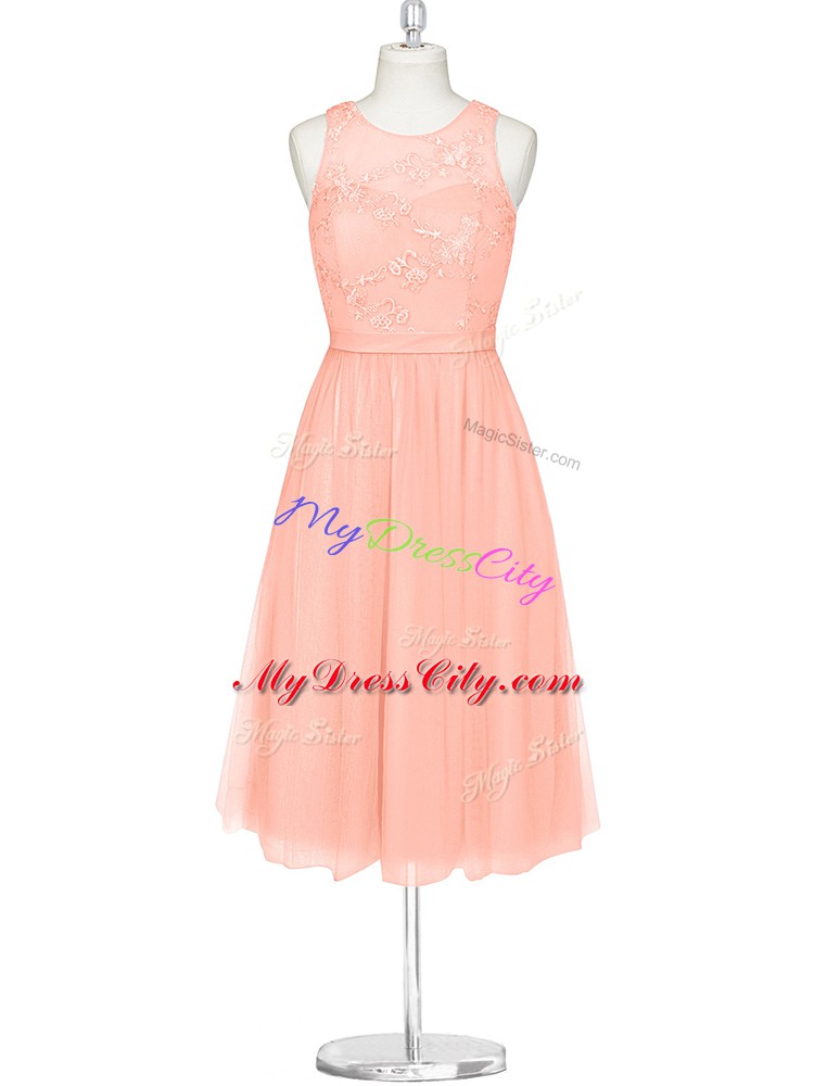 Pink Chiffon Zipper Prom Evening Gown Sleeveless Mini Length Lace