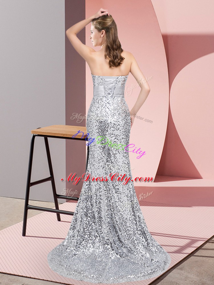 Turquoise Lace Up Dress for Prom Beading Sleeveless Sweep Train