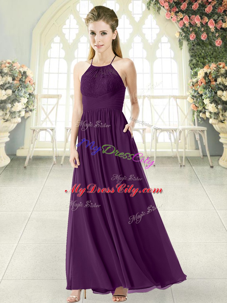 Colorful Chiffon Sleeveless Ankle Length Prom Gown and Lace