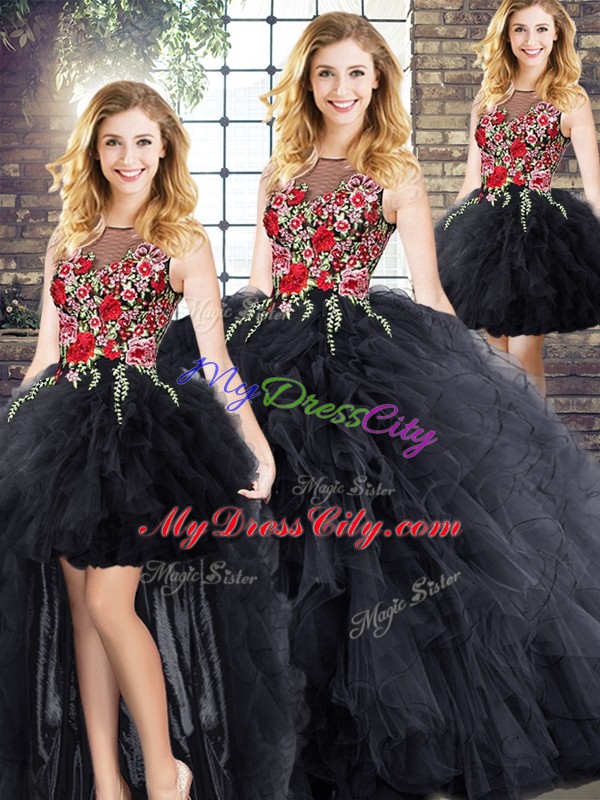 Ball Gowns Quinceanera Gown Black Scoop Sleeveless Floor Length Zipper