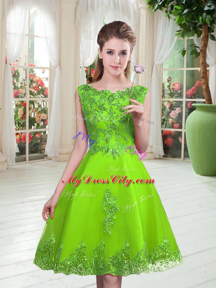 Great Lace Up Scoop Beading and Appliques Evening Dress Tulle Sleeveless