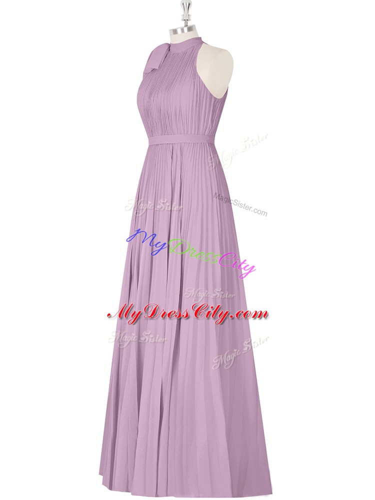 Sleeveless Floor Length Ruching Zipper Evening Dress with Purple