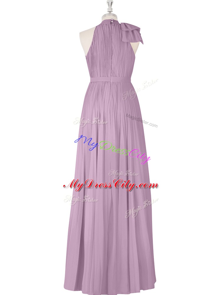 Sleeveless Floor Length Ruching Zipper Evening Dress with Purple