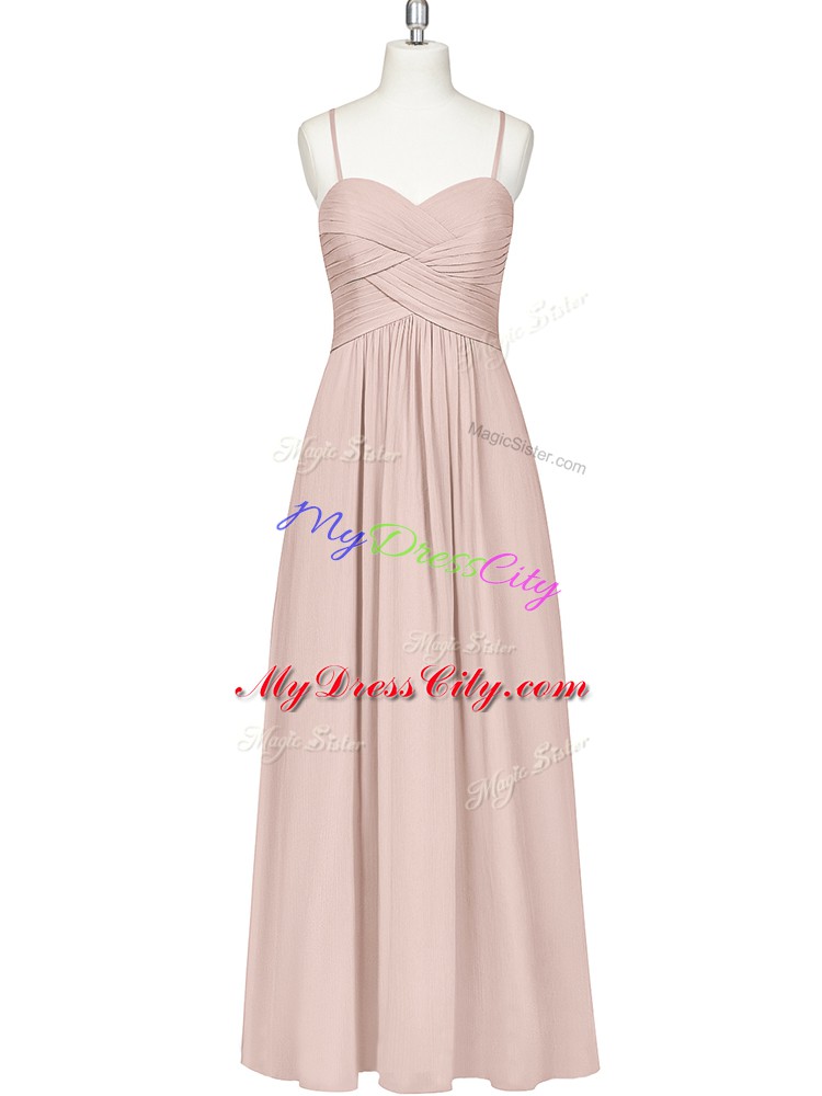 Sexy Sleeveless Zipper Floor Length Ruching Dress for Prom