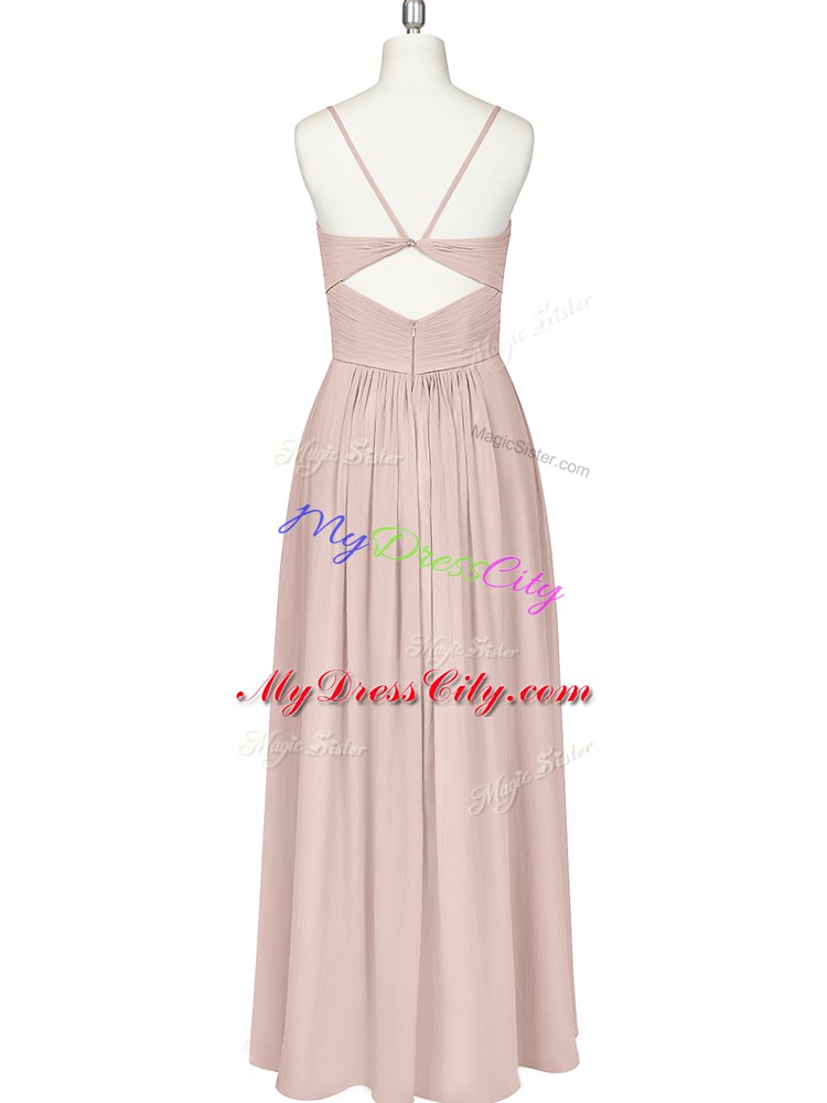 Sexy Sleeveless Zipper Floor Length Ruching Dress for Prom