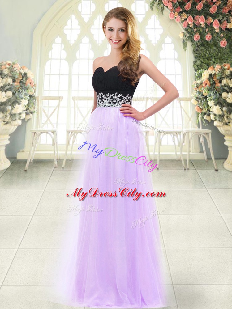 Lilac Sleeveless Floor Length Appliques Zipper