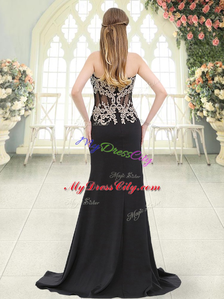 Beading and Appliques Prom Dresses Black Zipper Sleeveless Sweep Train