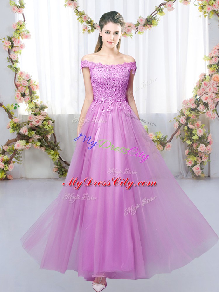 Tulle Sleeveless Floor Length Wedding Party Dress and Lace