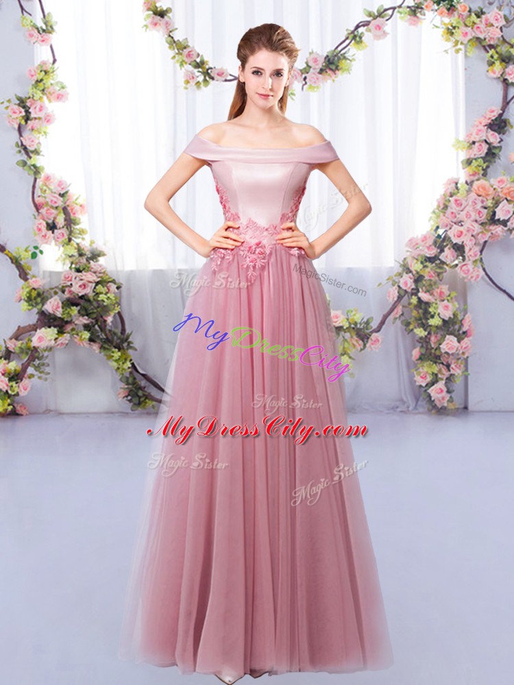 Appliques Dama Dress for Quinceanera Pink Lace Up Sleeveless Floor Length