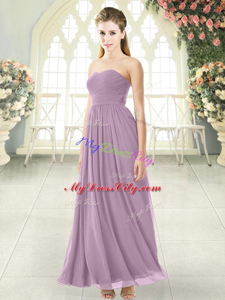 Purple Empire Ruching Dress for Prom Zipper Chiffon Sleeveless Ankle Length