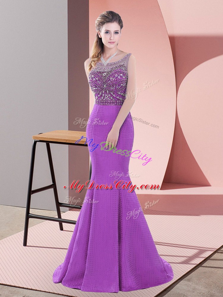 Satin Sleeveless Sweep Train and Beading and Lace