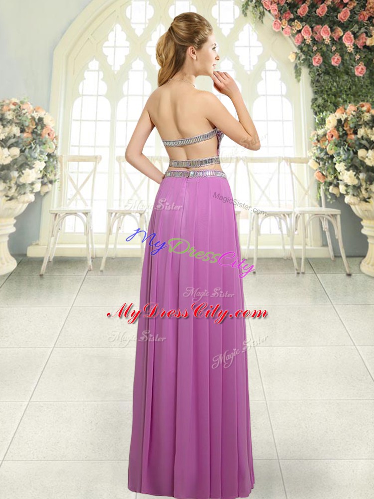 Fashion Sweetheart Sleeveless Evening Dress Floor Length Beading Gold Chiffon