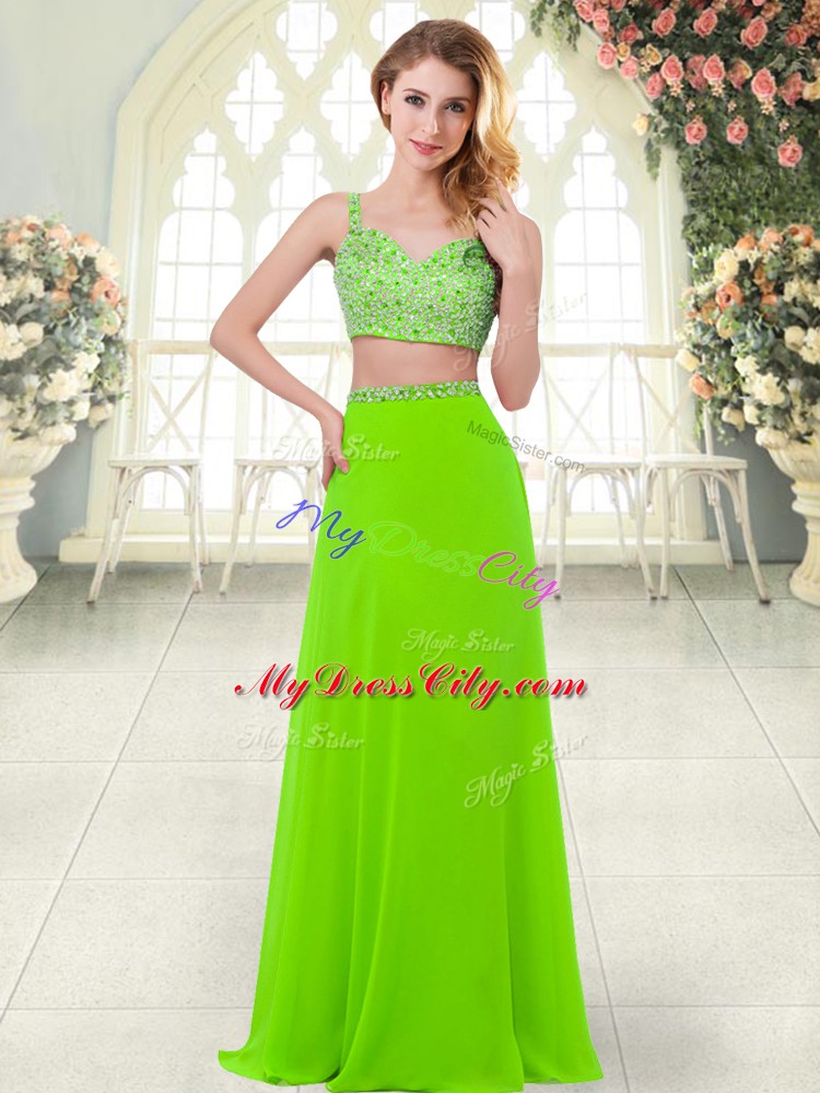 Cheap Chiffon Zipper Straps Sleeveless Floor Length Evening Dress Beading