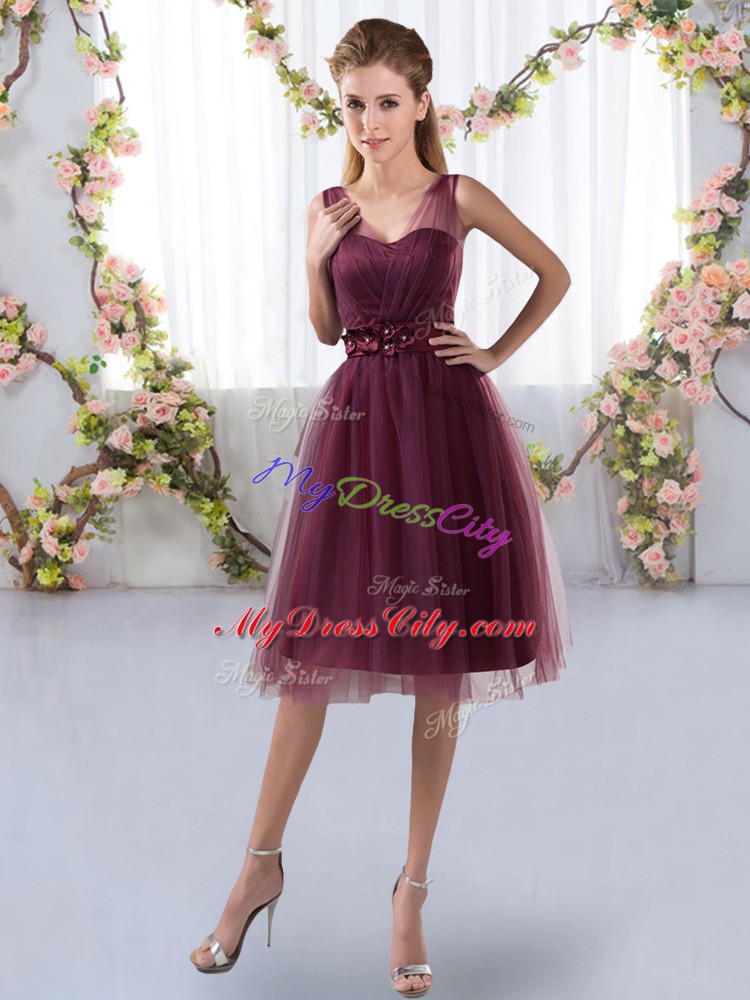 Knee Length Empire Sleeveless Burgundy Wedding Guest Dresses Zipper