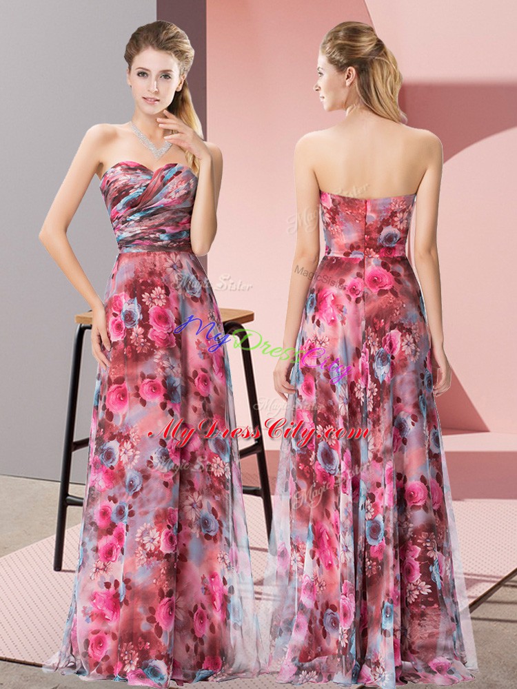 Ideal Multi-color Printed Zipper Prom Gown Sleeveless Floor Length Pattern