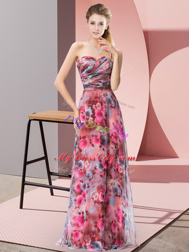 Ideal Multi-color Printed Zipper Prom Gown Sleeveless Floor Length Pattern