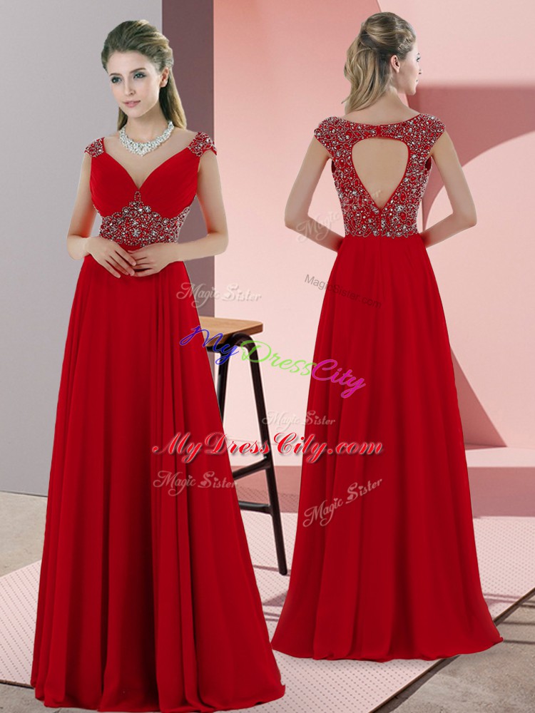 Sweep Train Empire Prom Evening Gown Red Sweetheart Satin Sleeveless Lace Up