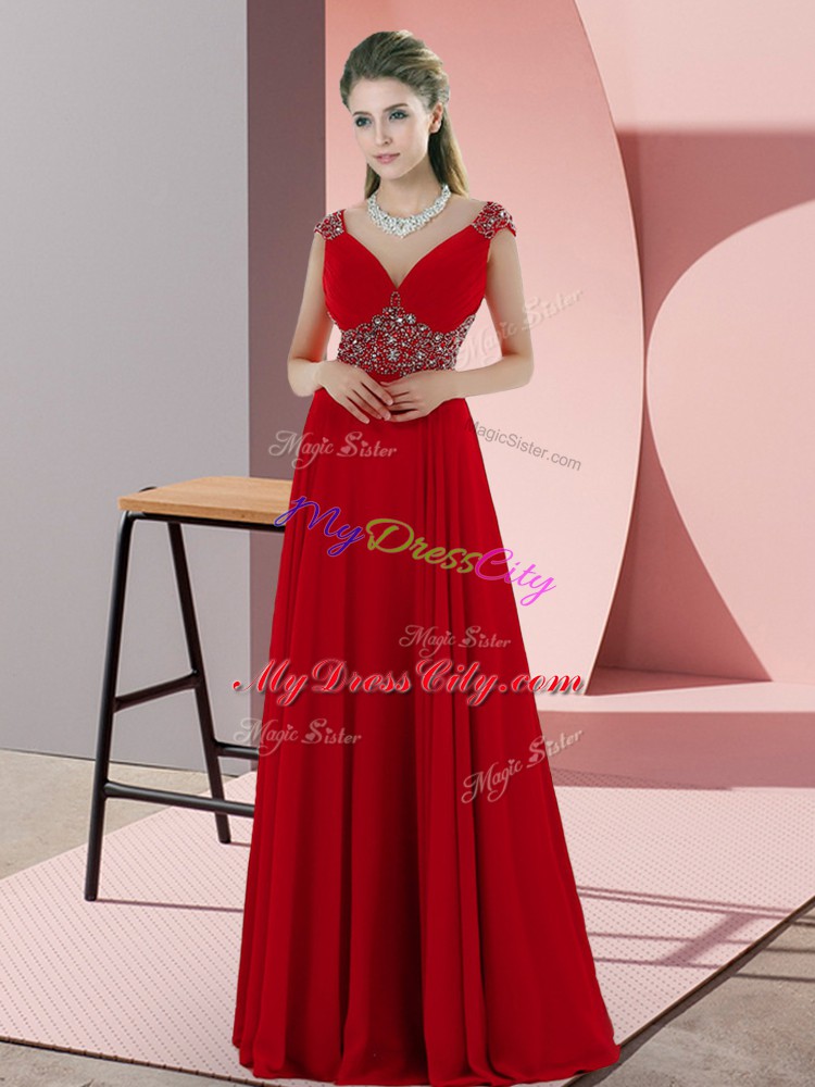 Sweep Train Empire Prom Evening Gown Red Sweetheart Satin Sleeveless Lace Up