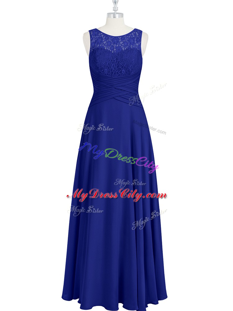 Exceptional Floor Length Royal Blue Dress for Prom Scoop Sleeveless Zipper