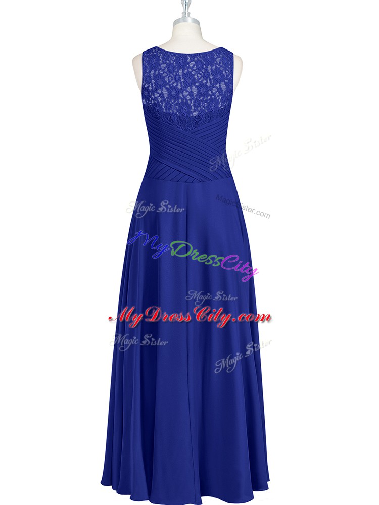 Exceptional Floor Length Royal Blue Dress for Prom Scoop Sleeveless Zipper