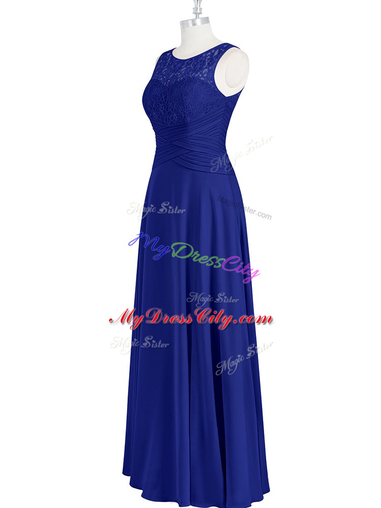 Exceptional Floor Length Royal Blue Dress for Prom Scoop Sleeveless Zipper