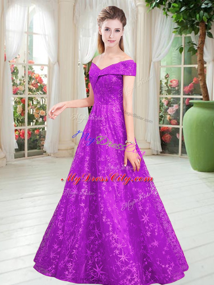 New Arrival Sleeveless Floor Length Beading Lace Up Homecoming Dress with Purple