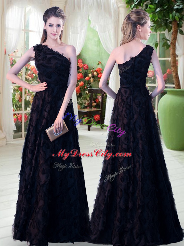 Sleeveless Floor Length Zipper Prom Gown in Black with Appliques