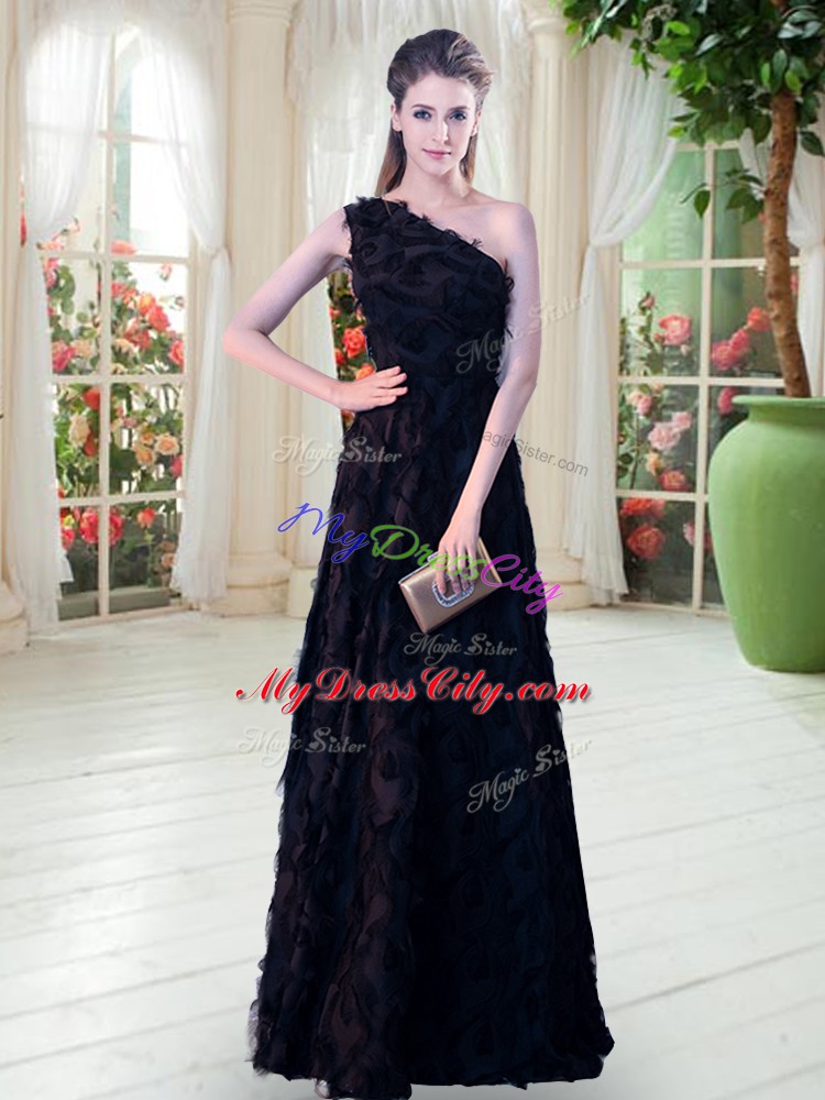 Sleeveless Floor Length Zipper Prom Gown in Black with Appliques