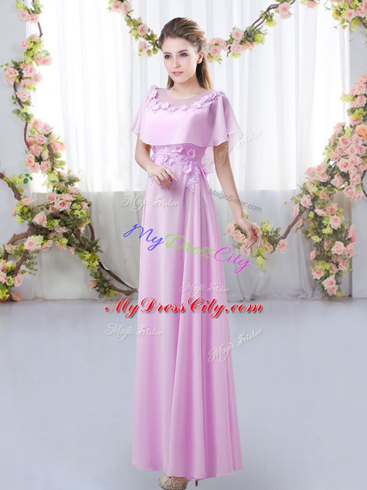 Free and Easy Lilac Short Sleeves Chiffon Zipper Bridesmaids Dress for Prom and Party and Wedding Party