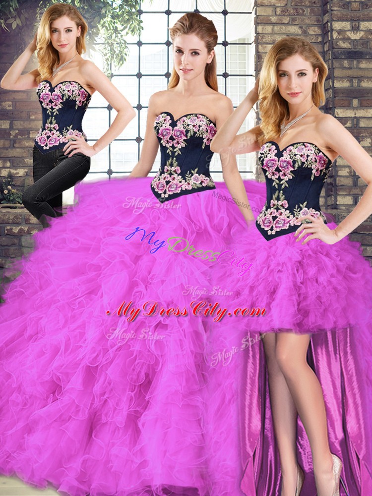 Superior Fuchsia Sleeveless Tulle Lace Up Sweet 16 Dresses for Sweet 16 and Quinceanera