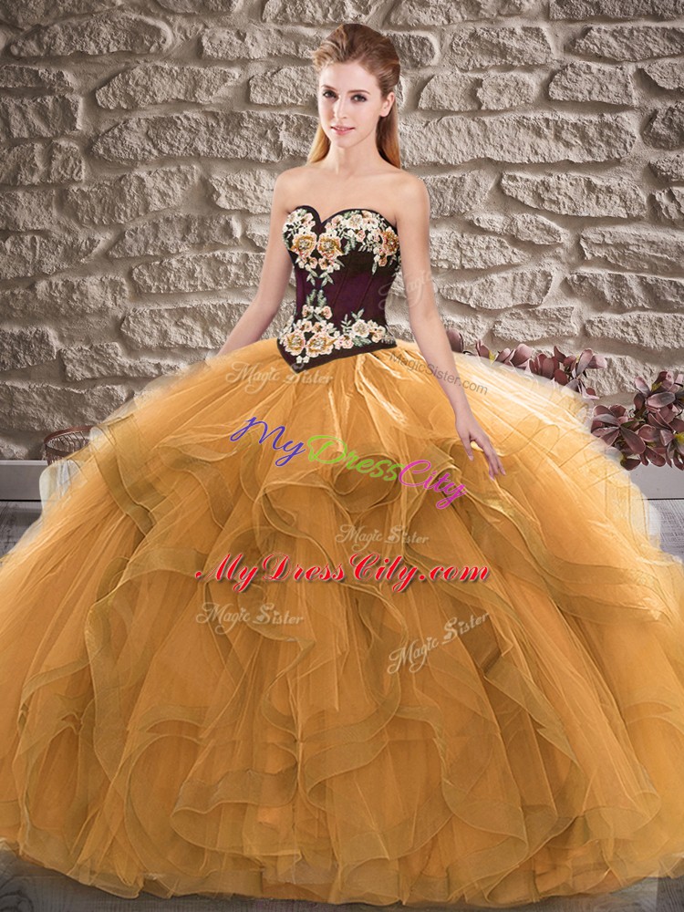 Latest Orange Sweetheart Lace Up Beading and Embroidery Sweet 16 Quinceanera Dress Sleeveless