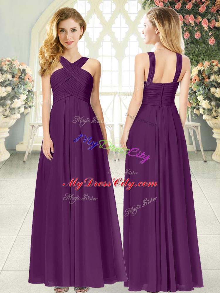 Floor Length Empire Sleeveless Purple Dress for Prom Zipper