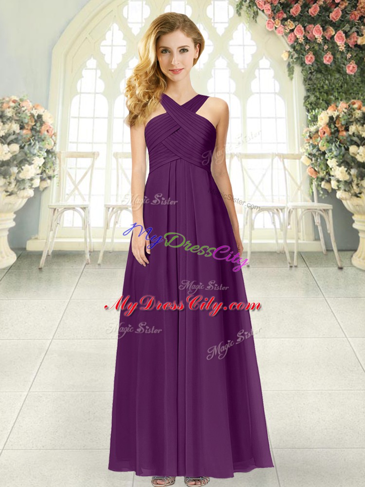 Floor Length Empire Sleeveless Purple Dress for Prom Zipper