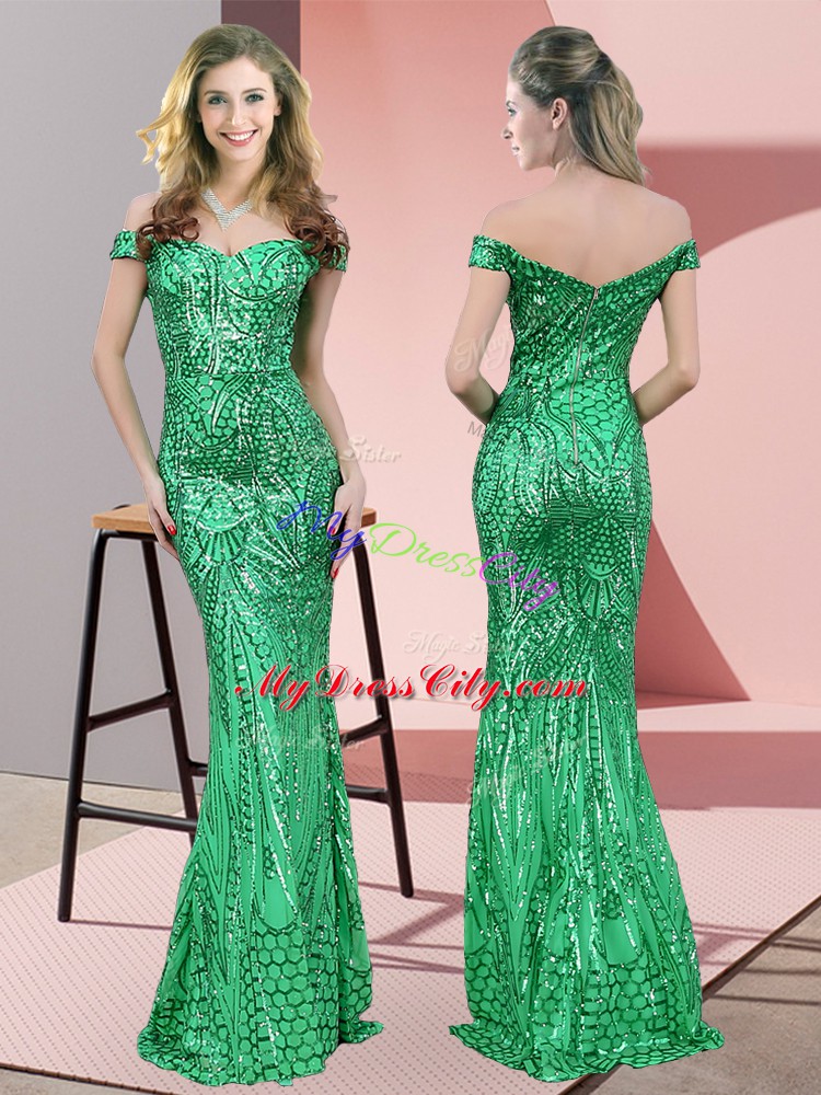 Green Sleeveless Sequined Zipper Evening Dress for Prom and Party