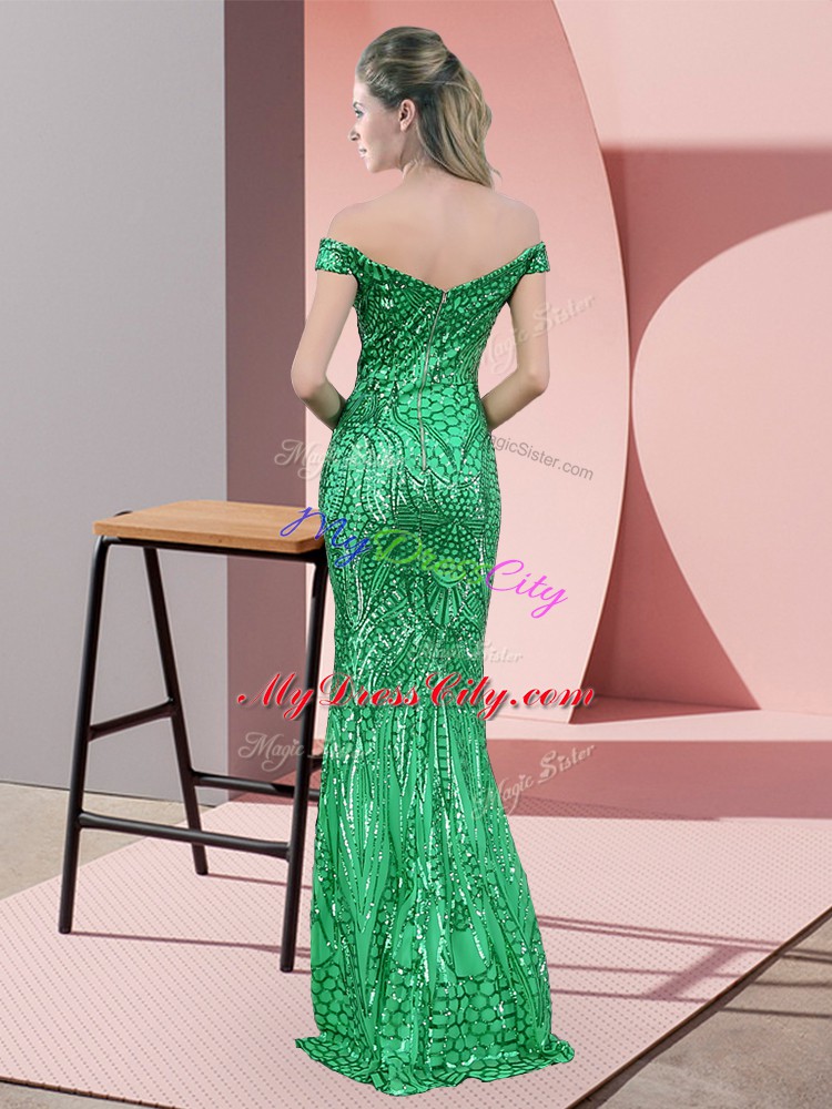 Green Sleeveless Sequined Zipper Evening Dress for Prom and Party