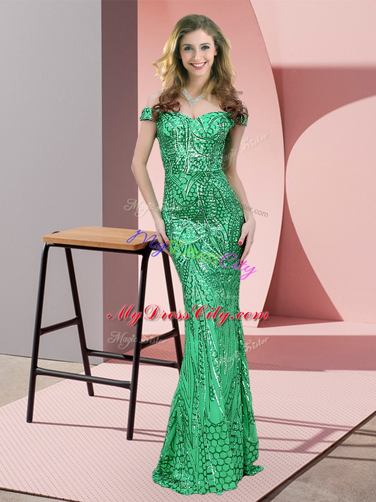 Green Sleeveless Sequined Zipper Evening Dress for Prom and Party