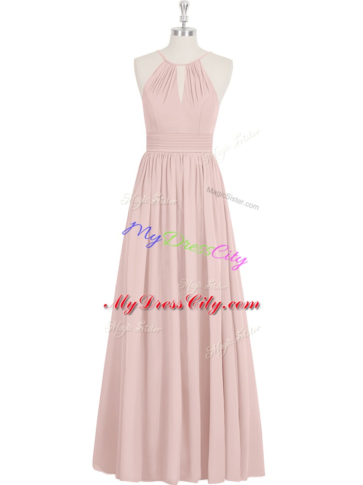 Modest Baby Pink Halter Top Zipper Ruching Prom Dress Sleeveless