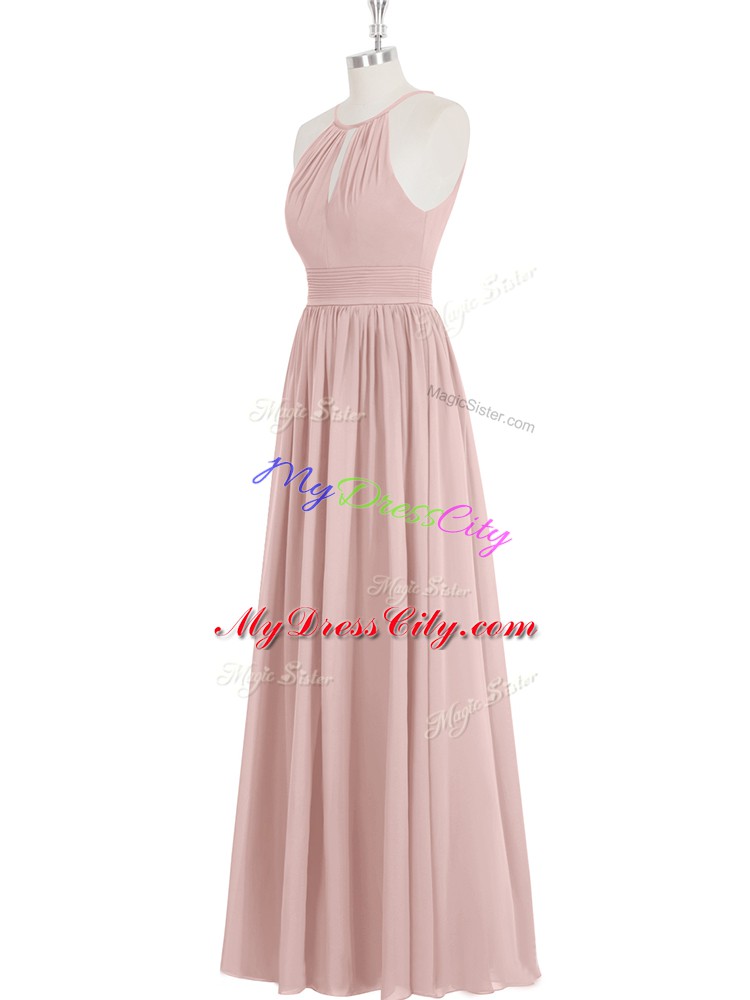 Modest Baby Pink Halter Top Zipper Ruching Prom Dress Sleeveless