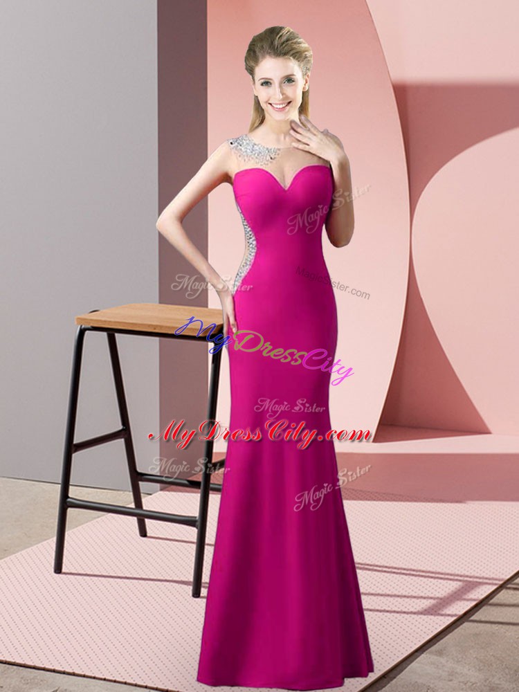 Satin Sweetheart Sleeveless Zipper Beading Prom Evening Gown in Fuchsia