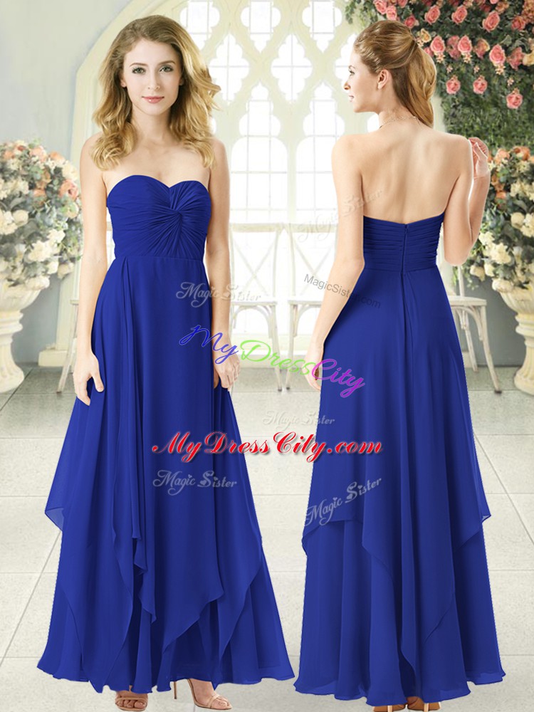 Ankle Length Empire Sleeveless Royal Blue Prom Dress Zipper