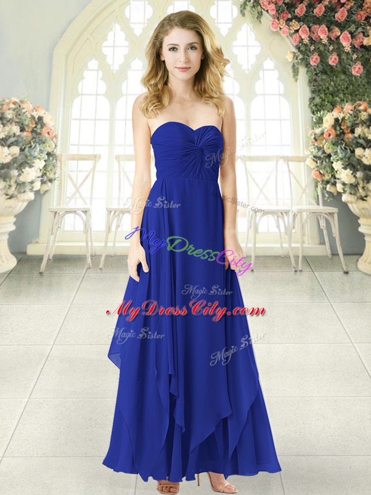 Ankle Length Empire Sleeveless Royal Blue Prom Dress Zipper